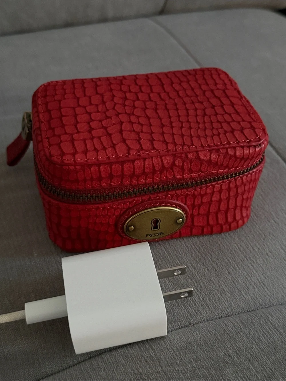Fossil Red Croc-Embossed Jewelry Travel Case